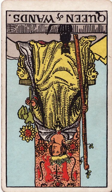 Reversed, the Queen of Wands suggests insecurity, jealousy, or a short temper. It may indicate that you're struggling with self-confidence or that your emotions are getting the better of you.